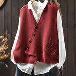 Women's Solid Color V-neck Sleeveless Loose-fitting Knitted Cardigan Vest
