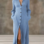 Women's Solid Color Shirt Collar Long Sleeve Casual Loose A-line Knit Dress