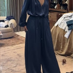 Cozy And Loose-fitting Satin Shirt And Wide-leg Pants Two-piece Set.