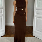 Women's Casual Elegant Knitted Turtleneck Vest And Skirt Set