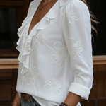 Vintage ruffled V-neck shirt with embroidered flowers