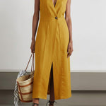 Women's Solid Color V-neck Sleeveless Casual Loose Linen Dress
