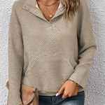 Women's Solid Color V-Neck Long Sleeve Casual Loose Sweatshirt