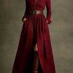 Women's Retro Solid Color Long-sleeved Dress