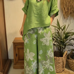 Casual Irregular Hem Linen Top And Pants Two-piece Set