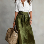 Minimalist Elegant Button-up Shirt And Tie-waist Skirt Two-piece Set