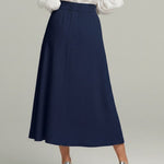 Women's Solid Color Elastic Waist Casual Loose-fitting Linen Midi Skirt.