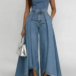 Women's Strapless Loose-fitting Wide-leg Denim Jumpsuit