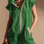 Women's V-neck Sleeveless Casual Loose Hooded Jumpsuit Shorts