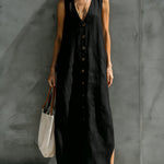 Women's Minimalist Cotton V-neck Sleeveless Loose-fitting Long Dress