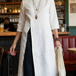 Minimalist Side-slit Buttoned Cotton And Linen Tunic Shirt