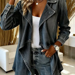 Women's Solid Color Long-sleeved Casual Loose Denim Cardigan With Irregular Hem.