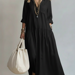 Cozy Shirt Collar Solid-color Linen-cotton Dress
