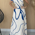 Women's Artistic Print Casual Resort Style One-shoulder Extra-long Cotton And Linen Dress