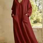 Casual And Cozy V-neck Loose-fitting Linen Dress