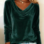 Women's Velvet Draped Neck Top