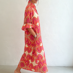 Retro Stand-up Collar Floral Print Loose Linen Cotton Dress
