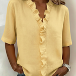 Retro Cozy Ruffled Collar Linen Cotton Shirt Top