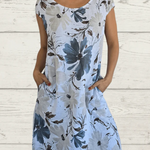 Vintage Floral Print Linen Dress