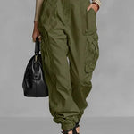Women's Solid Color High-waisted Casual Loose Wide-leg Cargo Pants