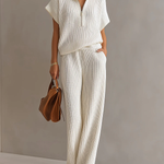 Casual Zippered Stand-collar Top And Straight-leg Pants Knitted Set