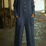 Casual Polo Collar Button-up Linen Jumpsuit