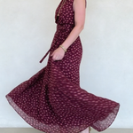 Elegant Polka Dot Print Belted Maxi Dress