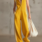 Cozy Casual Sports Striped Zip-up Jumpsuit