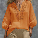 Loose-fitting V-neck Linen And Cotton Shirt