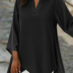 Elegant Polo Collar Irregular Hem Denim Shirt Top