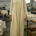 Vintage-style Pleated Linen Midi Dress