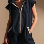 Women's V-neck Sleeveless Casual Loose Hooded Jumpsuit Shorts