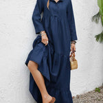 Women's Solid Color Round Neck Long Sleeve Casual Loose Cotton Linen Dress