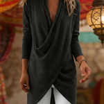 Casual Loose-fitting V-neck Crossover Denim Shirt Top