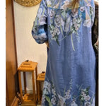 Women's Loose Casual Floral Print Cotton Linen Shirt Dress