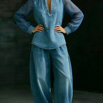 Elegant Stylish Mesh Sleeves Top Denim Two-piece Set