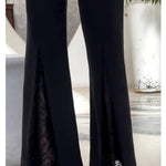 Women's Elegant Flared Trousers With Lace Detailing At The Front