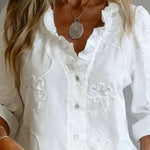 Casual Romantic Ruffled Collar Cotton Shirt