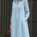 Elegant Floral Embroidered Shirt-collar Dress