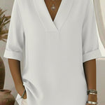 Vintage Elegant Shawl Collar Linen Short-sleeved Shirt