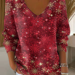 Women's Winter Christmas Gradient Snowflake Decoration Pattern Casual V Collar Long Sleeve Sweater