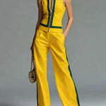 Women's Collared Sleeveless Casual Loose Top And High-waisted Casual Loose Wide-leg Pants Cotton Set
