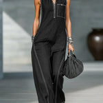 Women's Stand-collar Sleeveless Casual Loose Cotton And Linen Jumpsuit