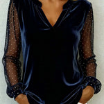 Women's V-neck Lace Patchwork Long Sleeve Velvet Top