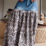 Women's Casual Denim And Leopard Print Patchwork A-line Skirt