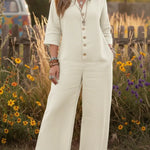 Women's Cozy Loose Collar Button-up Linen Jumpsuit