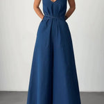 Women's V-neck Sleeveless Casual Loose Denim Jumpsuit With Straps