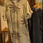 Casual Leaf Print Linen And Cotton Dress