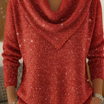 Vintage Soft Triangle Neck Sequined Shiny Sweater Top