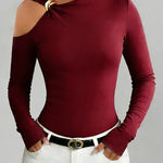 Women's Solid Color Stand Collar Long Sleeve Casual Loose Stretch Top